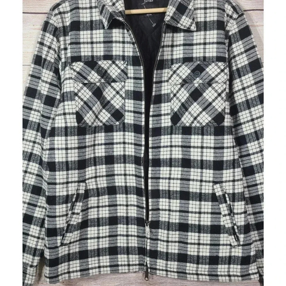 Tavik Flannel Full Zip Shacket Men's Size Large Black White Plaid Pockets - Picture 3 of 6